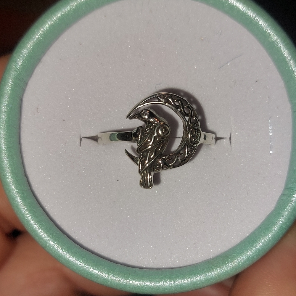 Sterling Silver Raven & Moon Celtic Style Ring - Picture 5 of 5